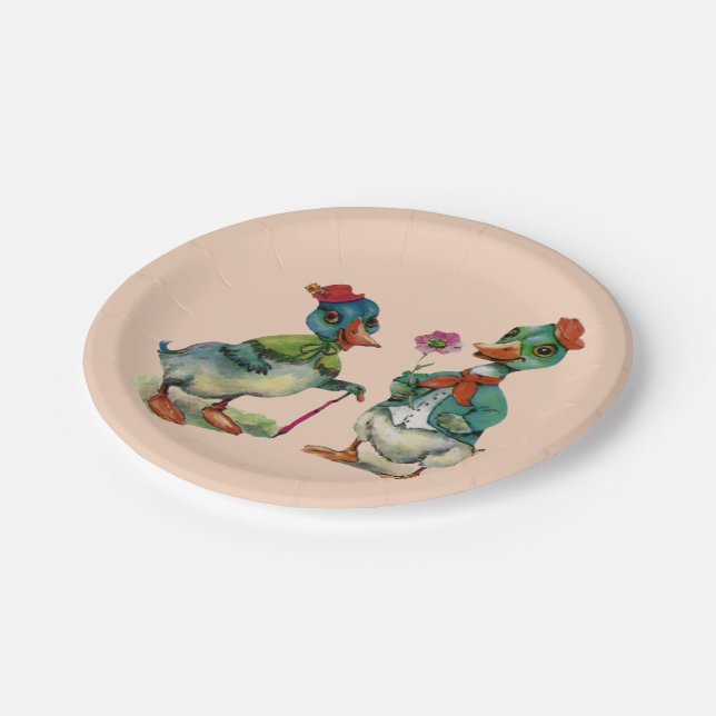 Vintage Ducks Spring Couple Paper Plate (Angled)