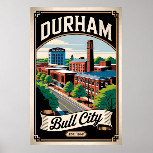 Vintage Durham North Carolina Bull City Retro Poster