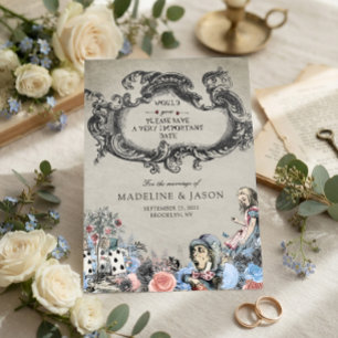 Vintage Dusty Blue Alice in Wonderland Wedding Save The Date