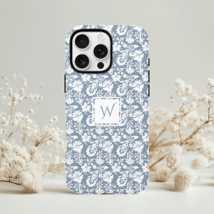 Vintage Dusty Blue and White Floral Monogram Case-Mate iPhone Case