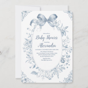 Vintage Dusty Blue Bow  Invitation
