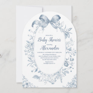 Vintage Dusty Blue Bow Invitation