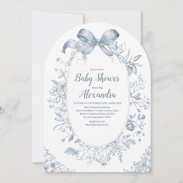 Vintage Dusty Blue Bow  Invitation (Front)