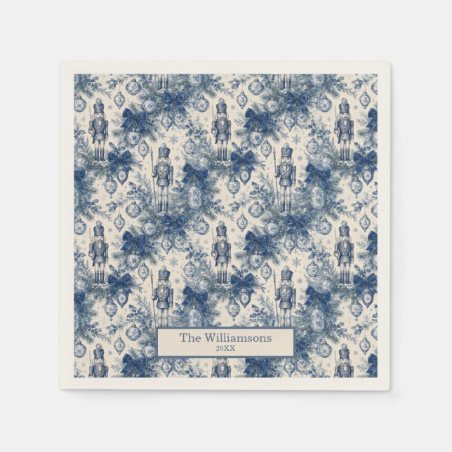 Vintage Dusty Blue Christmas Toile Nutcracker Napkin (Front)