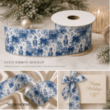 Vintage Dusty Blue Christmas Toile Nutcracker