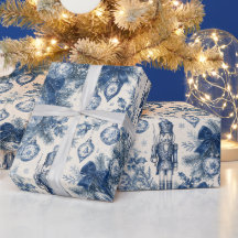 Vintage Dusty Blue Christmas Toile Nutcracker
