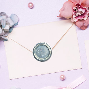 Vintage Dusty Blue Classy Initials Wedding Favou Classic Round Sticker