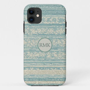 Vintage Dusty Blue & Cream Wallpaper Personalised Case-Mate iPhone Case