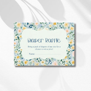 Vintage Dusty Blue Floral Blooms Diaper Raffle Enclosure Card