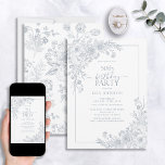 Vintage Dusty Blue Floral Line Art 50th Birthday Invitation<br><div class="desc">Celebrate a milestone in style with our Vintage Dusty Blue Floral Line Art 50th Birthday Invitation. From its hand lettered calligraphy to the vintage line art corner arrangements in elegant dusty blue, this invitation sets the tone for your special day. With the matching floral pattern on the back of each...</div>