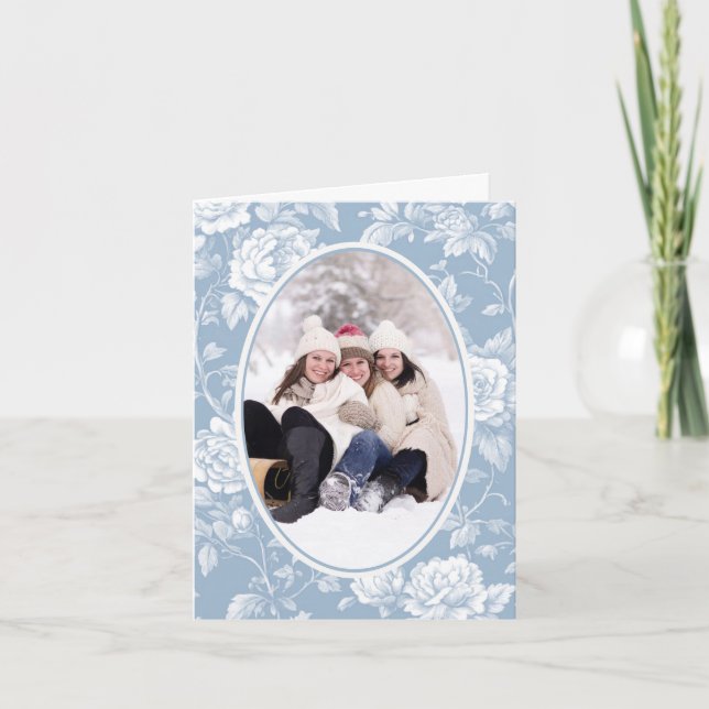 Vintage Dusty Blue Floral Toile Bridesmaids Invitation (Front)