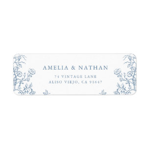 Vintage Dusty Blue Floral Wedding Return Address