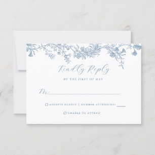 Vintage Dusty Blue Floral Wedding RSVP Card