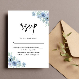 Vintage Dusty Blue Floral Wedding RSVP Card