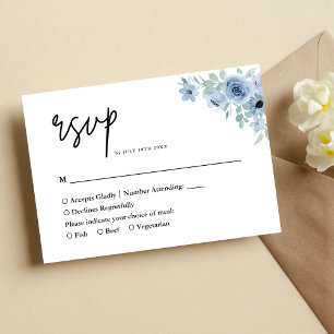 Vintage Dusty Blue Floral Wedding RSVP Card