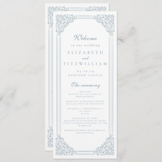 Vintage Dusty Blue Frame Elegant Script Wedding  (Front/Back)