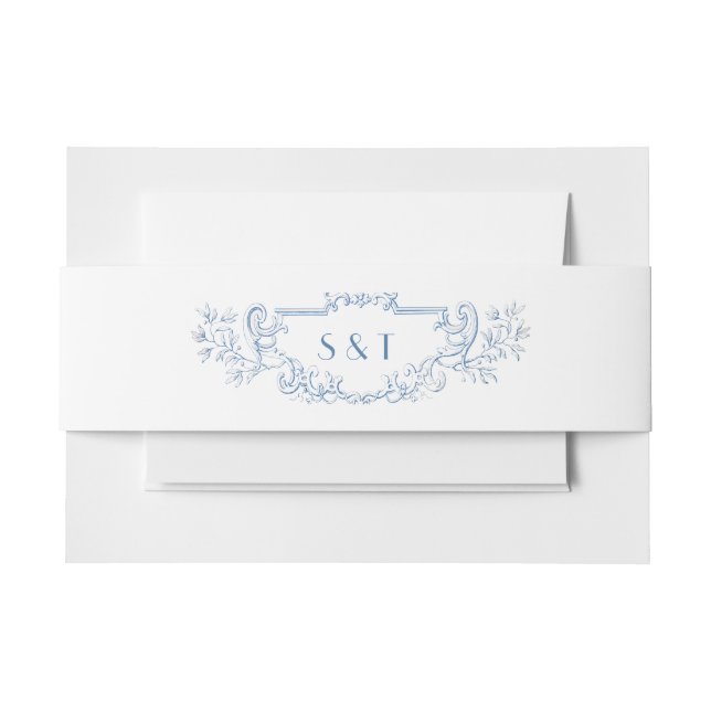Vintage dusty blue  invitation belly band (Front Example)