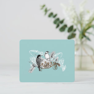 Vintage Dusty Blue Love Bird Wedding Response Card