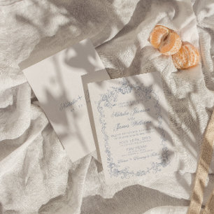 Vintage Dusty Blue Old Money Fancy Wedding Invitation