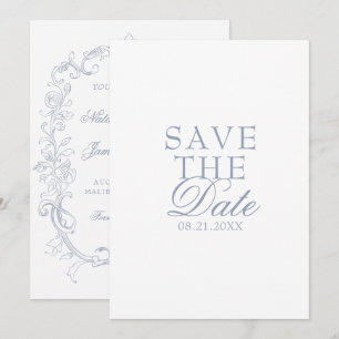 Vintage Dusty Blue Old Money Fancy Wedding Save The Date