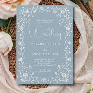 Vintage Dusty Blue Rose Vine Wedding Invitation