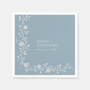 Vintage Dusty Blue Rose Vine Wedding Napkin