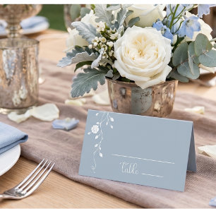 Vintage Dusty Blue Rose Vine Wedding Place Card