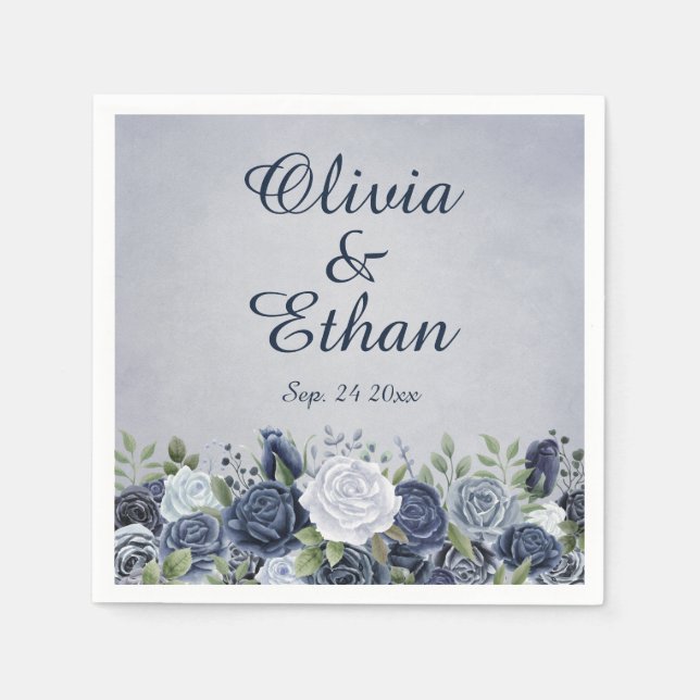 Vintage Dusty Blue Roses Napkin (Front)