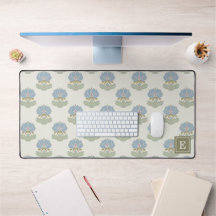 Vintage Dusty Blue Sage Green Floral Monogram