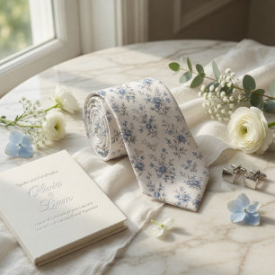 Vintage Dusty Blue Watercolor Floral Tie