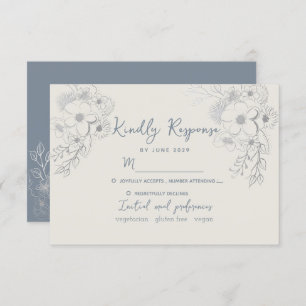 Vintage Dusty Blue Wedding RSVP Card
