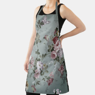 Vintage Dusty Olive Floral Design  Apron