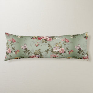 Vintage Dusty Olive Green Floral Design Body Cushion