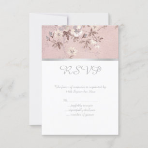 VINTAGE DUSTY PINK FLORAL SILVER ALL OCCASION RSVP CARD