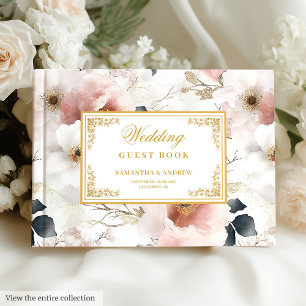 Vintage Dusty Pink Gold Floral Wedding Guest Book