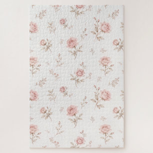 Vintage Dusty Pink Rose Floral Pattern Jigsaw Puzz Puzzle