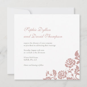 Vintage Dusty Pink Rose Lace Square Wedding Invitation