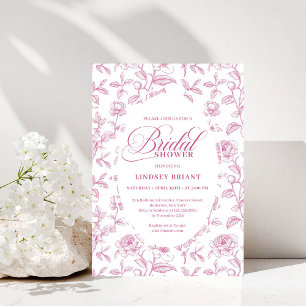 Vintage Dusty Pink Rose Pattern Bridal Shower  Invitation