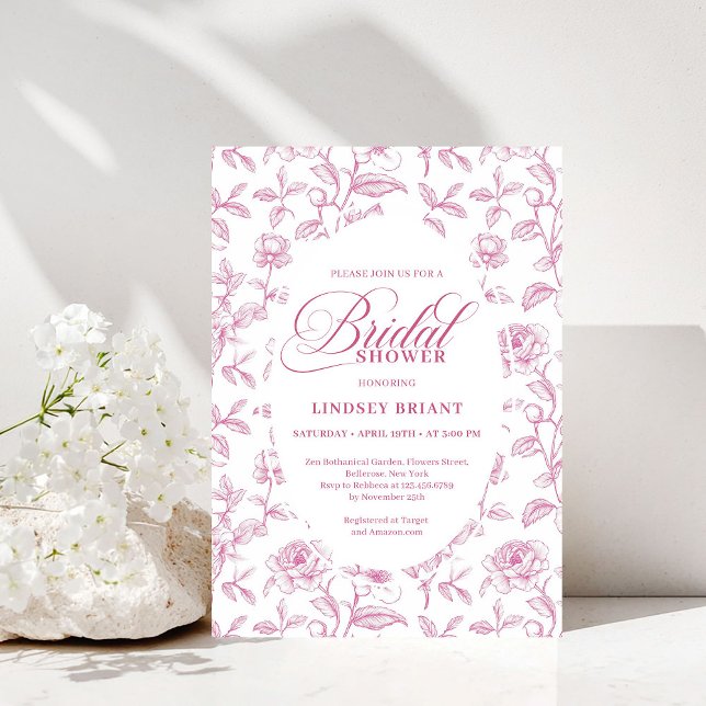 Vintage Dusty Pink Rose Pattern Bridal Shower  Invitation (Vintage Dusty Pink Rose Pattern Bridal Shower Invitation)