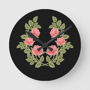 Vintage Dusty Pink Roses Floral Pattern - Romantic Round Clock