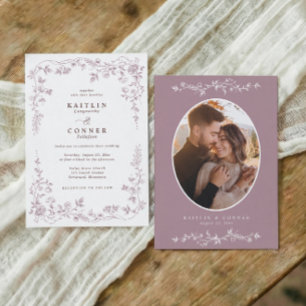 Vintage Dusty Rose French Floral Wedding Photo Invitation