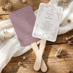 Vintage Dusty Rose French Floral  Wedding Program Hand Fan