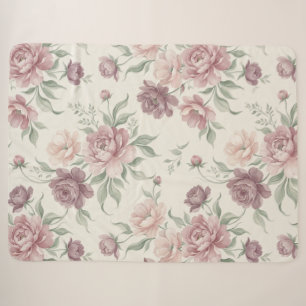 Vintage Dusty Rose & Mauve Floral Large Sherpa Blanket