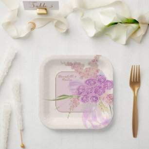 Vintage Dusty Rose Ombré Bow and Bouquet-SQ Paper Plate