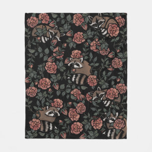Vintage Dusty Rose Raccoons  Fleece Blanket