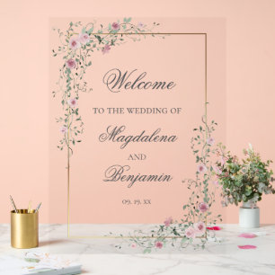 Vintage Dusty Rose Sage Green Wedding Welcome Acrylic Sign