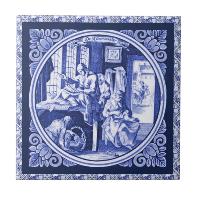Vintage Dutch Blue Delft tile design (Front)