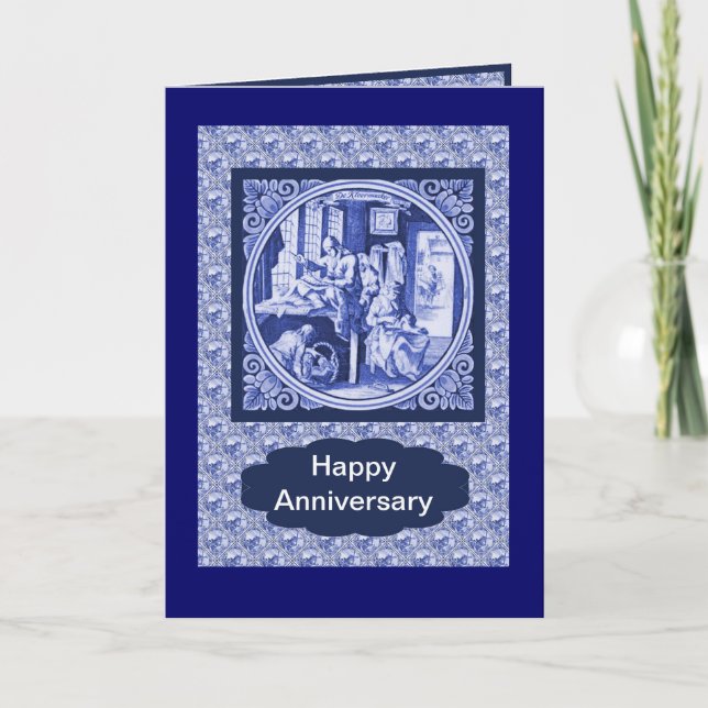 Vintage Dutch Blue Delft tile design Card (Front)