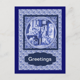Vintage Dutch Blue Delft tile design Postcard