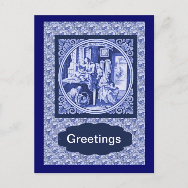Vintage Dutch Blue Delft tile design Postcard (Front)